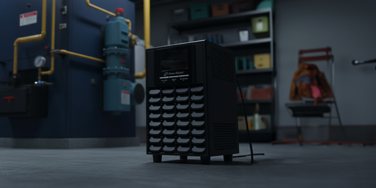 UPS Powerwalker z serii CSW, w tle aparatura grzewcza