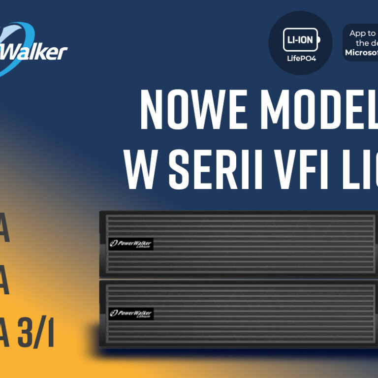Grafika z gradientem niebiesko-żółtym i UPSem PowerWalker VFI LICR 6kVA