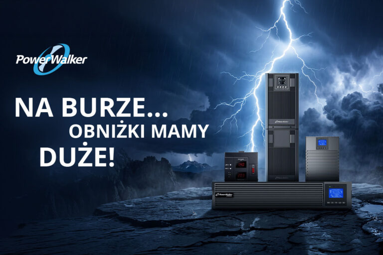 UPSy PowerWalker na tle błyskawicy